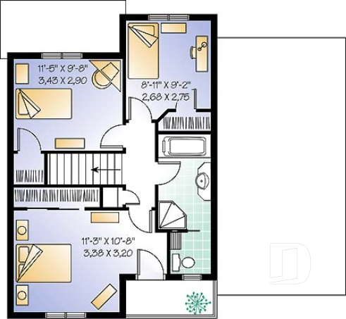 Étage - Plan de maison à étage avec garage pour terrain étroit, 3 chambres, balcon privé à la chambre principale - Maupassant