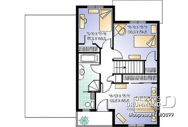 Étage - Plan de maison à étage avec garage pour terrain étroit, 3 chambres, balcon privé à la chambre principale - Maupassant