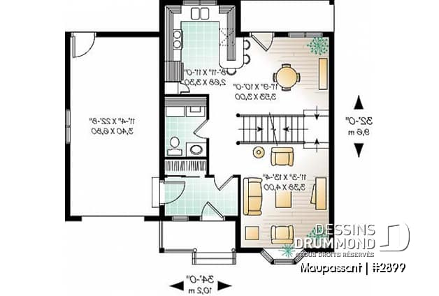 Rez-de-chaussée - Plan de maison à étage avec garage pour terrain étroit, 3 chambres, balcon privé à la chambre principale - Maupassant