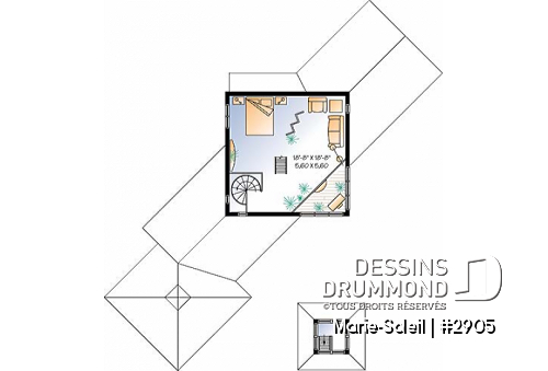 Étage - Plan de maison genre chalet, chambre en loft à l'étage, suite des maîtres au r-d-c, observatoire - Marie-Soleil