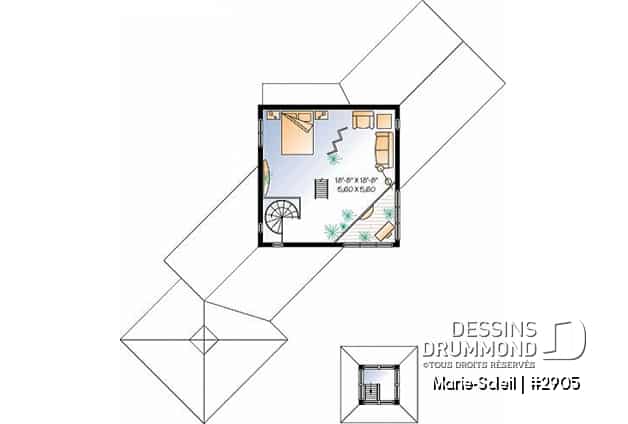Étage - Plan de maison genre chalet, chambre en loft à l'étage, suite des maîtres au r-d-c, observatoire - Marie-Soleil