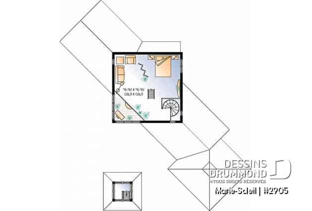 Étage - Plan de maison genre chalet, chambre en loft à l'étage, suite des maîtres au r-d-c, observatoire - Marie-Soleil