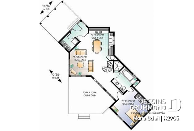Rez-de-chaussée - Plan de maison genre chalet, chambre en loft à l'étage, suite des maîtres au r-d-c, observatoire - Marie-Soleil