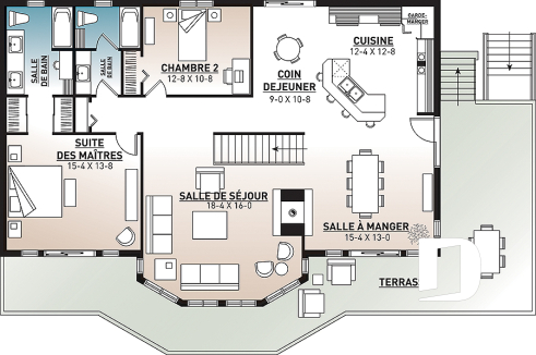 Rez-de-chaussée - Superbe plan de chalet 4 chambres avec espace familial à l'étage et 2 salons, grand balcon, foyer - Timberline