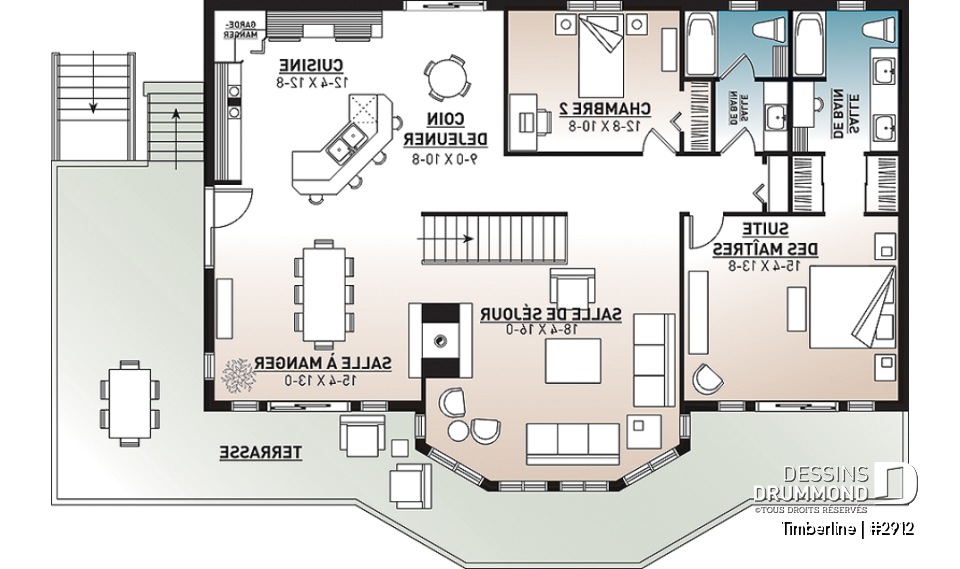 Rez-de-chaussée - Superbe plan de chalet 4 chambres avec espace familial à l'étage et 2 salons, grand balcon, foyer - Timberline