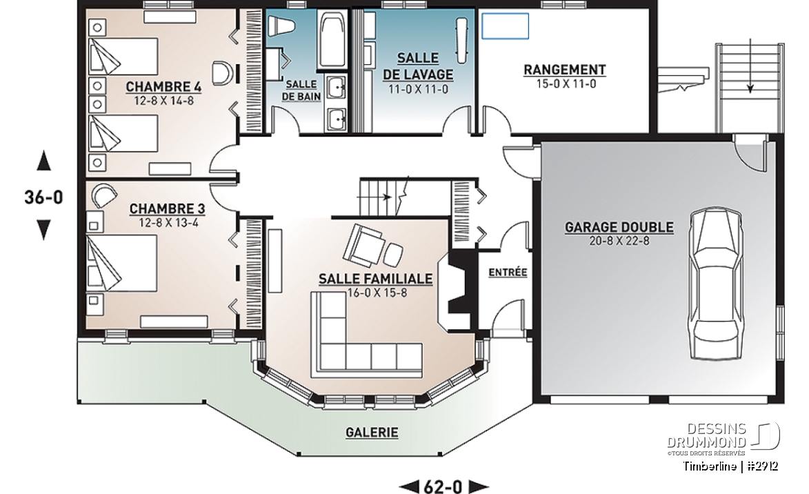 Sous-sol - Superbe plan de chalet 4 chambres avec espace familial à l'étage et 2 salons, grand balcon, foyer - Timberline