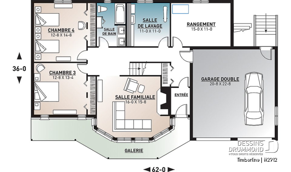 Sous-sol - Superbe plan de chalet 4 chambres avec espace familial à l'étage et 2 salons, grand balcon, foyer - Timberline