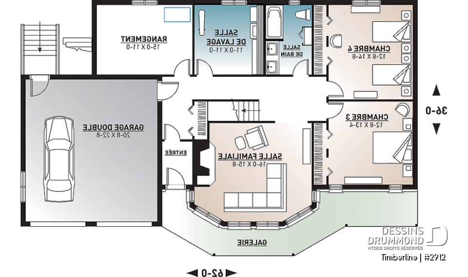 Sous-sol - Superbe plan de chalet 4 chambres avec espace familial à l'étage et 2 salons, grand balcon, foyer - Timberline