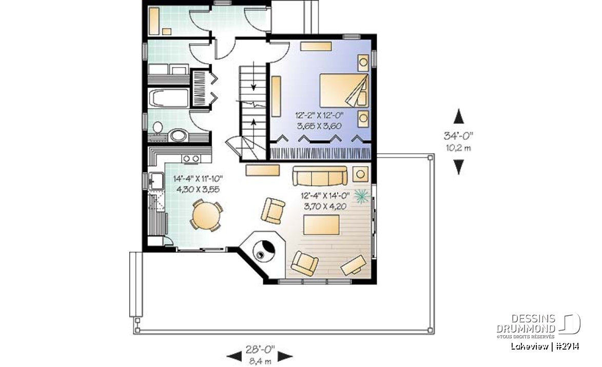 Rez-de-chaussée - Plan de chalet abordable d'inspiration scandinave avec grande terrasse et 3 chambres - Lakeview