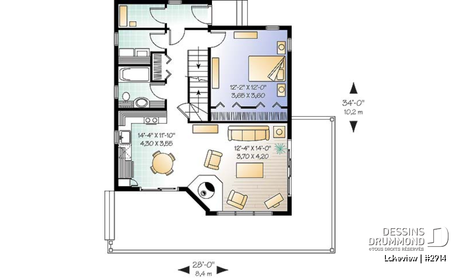 Rez-de-chaussée - Plan de chalet abordable d'inspiration scandinave avec grande terrasse et 3 chambres - Lakeview