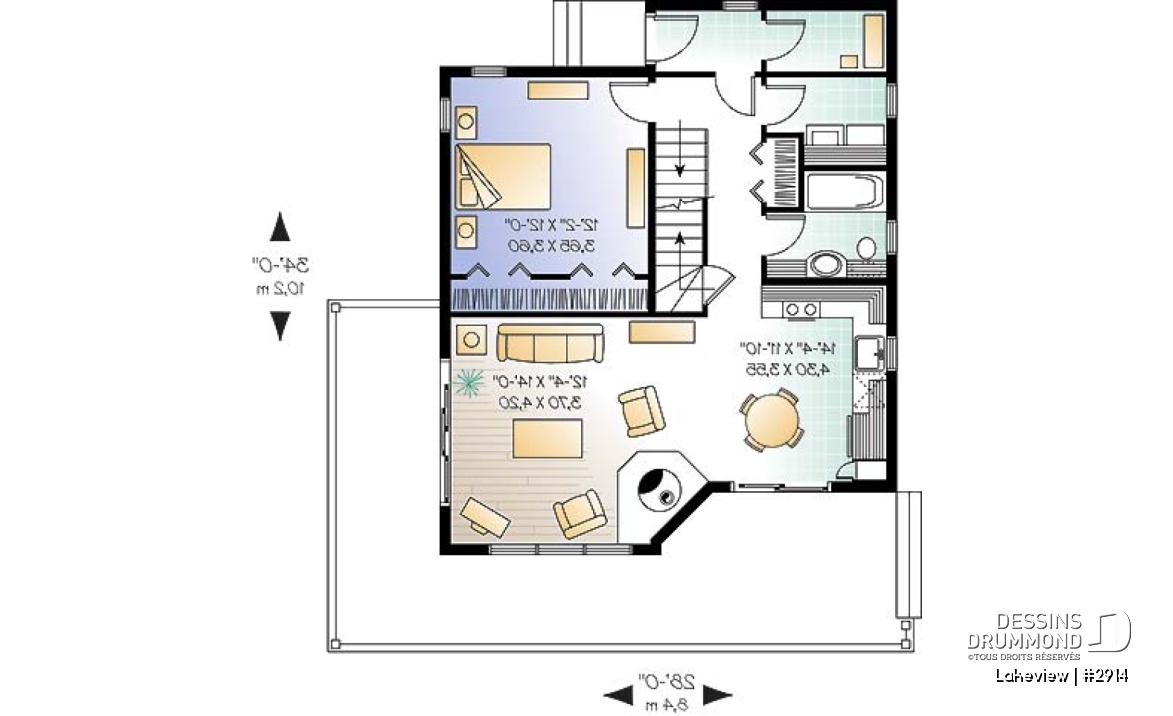 Rez-de-chaussée - Plan de chalet abordable d'inspiration scandinave avec grande terrasse et 3 chambres - Lakeview