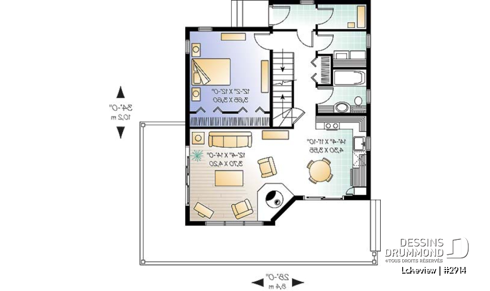 Rez-de-chaussée - Plan de chalet abordable d'inspiration scandinave avec grande terrasse et 3 chambres - Lakeview