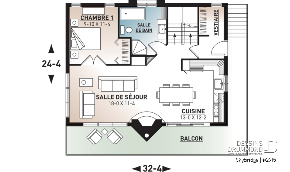 Rez-de-chaussée - Plan de chalet rustique, 3 à 4 chambres, cathédrale &amp; loft, mezzanine, 2 foyers, grande terrasse vue superbe - Skybridge
