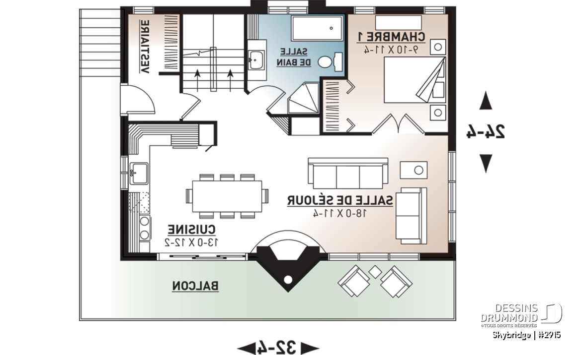 Rez-de-chaussée - Plan de chalet rustique, 3 à 4 chambres, cathédrale &amp; loft, mezzanine, 2 foyers, grande terrasse vue superbe - Skybridge