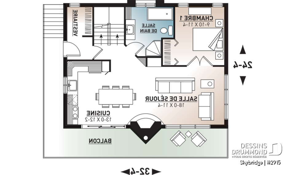Rez-de-chaussée - Plan de chalet rustique, 3 à 4 chambres, cathédrale &amp; loft, mezzanine, 2 foyers, grande terrasse vue superbe - Skybridge