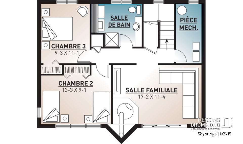Sous-sol - Plan de chalet rustique, 3 à 4 chambres, cathédrale &amp; loft, mezzanine, 2 foyers, grande terrasse vue superbe - Skybridge