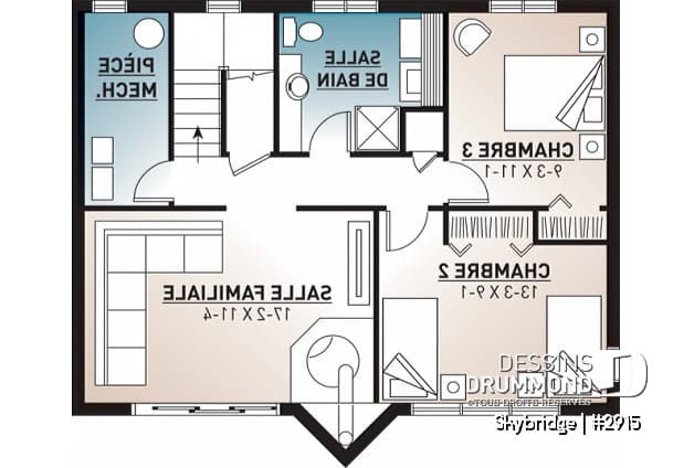 Sous-sol - Plan de chalet rustique, 3 à 4 chambres, cathédral & loft, mezzanine, 2 foyers, grande terrasse vue superbe - Skybridge