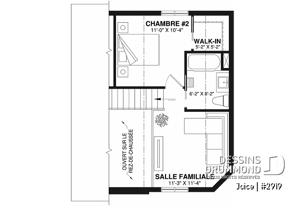 Étage - Plan de petite maison abordable, 2 à 3 chambres, belle fenestration, cathédral et mezzanine - Joice