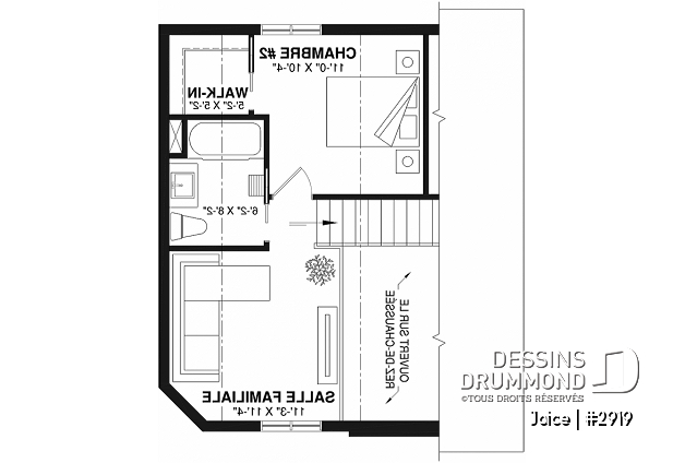 Étage - Plan de petite maison abordable, 2 à 3 chambres, belle fenestration, cathédral et mezzanine - Joice
