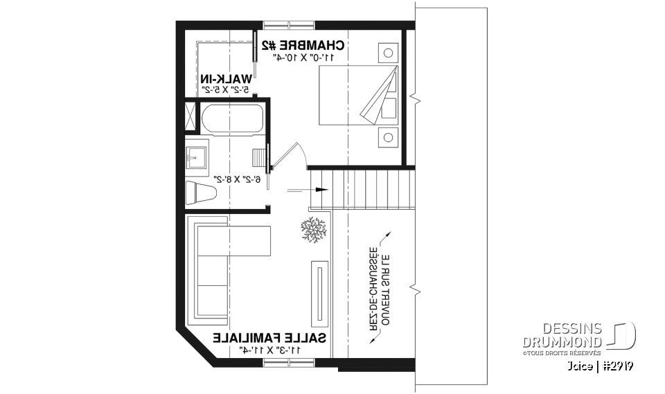 Étage - Plan de petite maison abordable, 2 à 3 chambres, belle fenestration, cathédrale et mezzanine - Joice