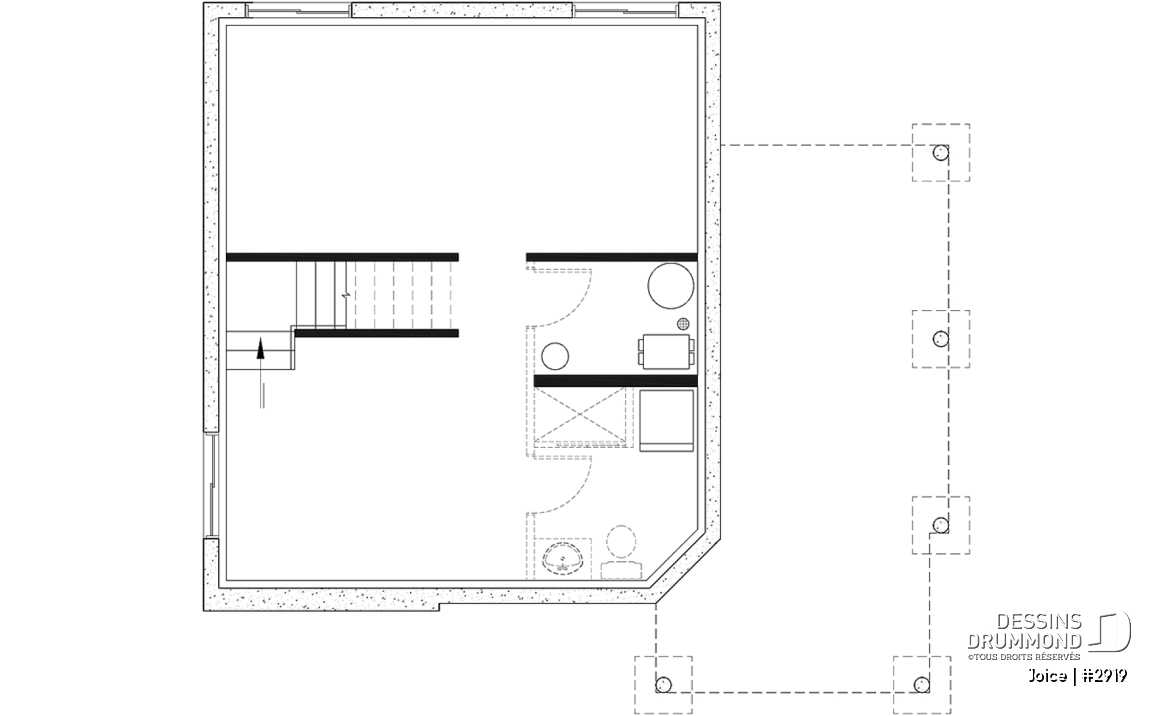 Sous-sol - Plan de petite maison abordable, 2 à 3 chambres, belle fenestration, cathédrale et mezzanine - Joice