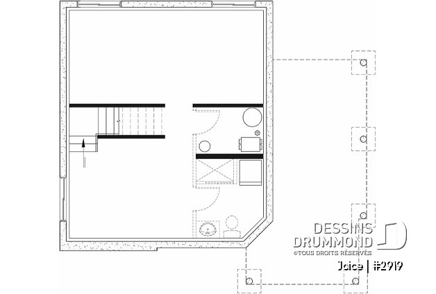 Sous-sol - Plan de petite maison abordable, 2 à 3 chambres, belle fenestration, cathédral et mezzanine - Joice