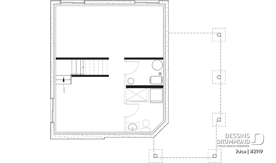 Sous-sol - Plan de petite maison abordable, 2 à 3 chambres, belle fenestration, cathédrale et mezzanine - Joice