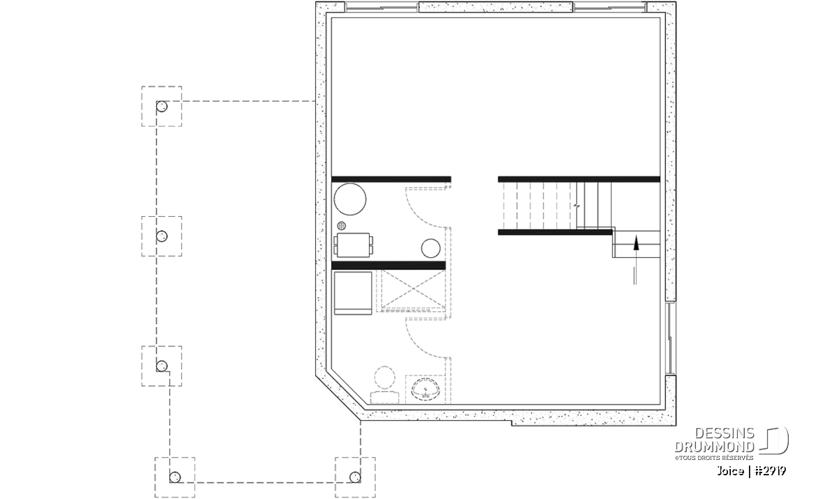 Sous-sol - Plan de petite maison abordable, 2 à 3 chambres, belle fenestration, cathédrale et mezzanine - Joice
