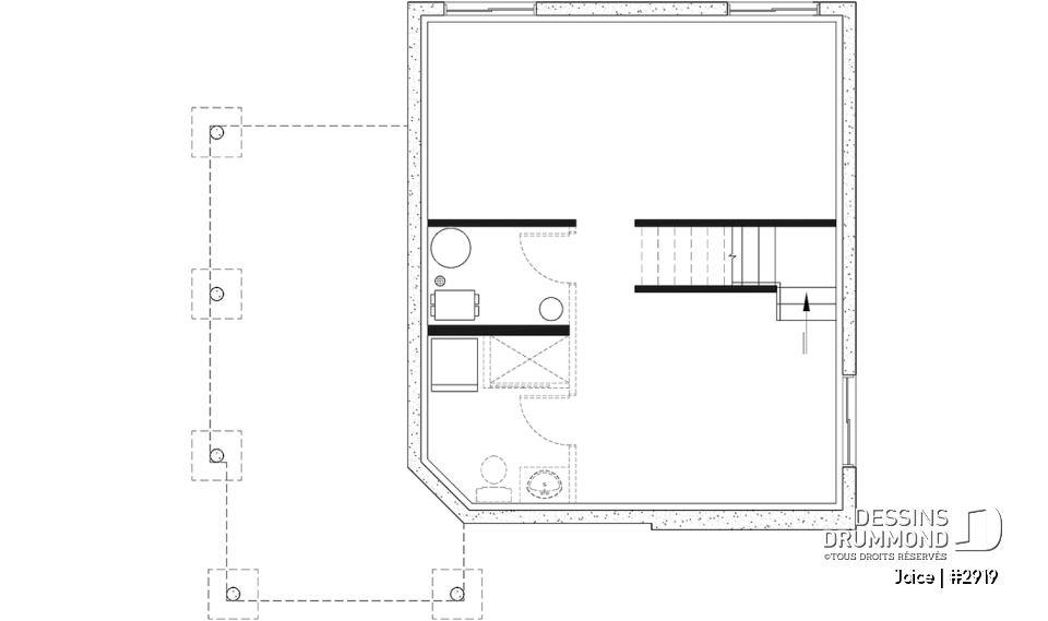 Sous-sol - Plan de petite maison abordable, 2 à 3 chambres, belle fenestration, cathédrale et mezzanine - Joice