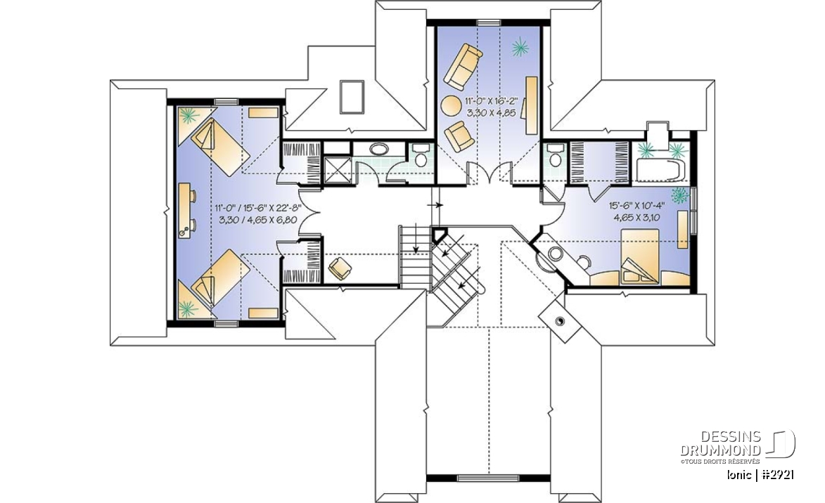 Étage - Maison style chalet 4-saison, 2 suites des maîtres (total 4 chambres), garage 2 voitures, foyer central - Ionic