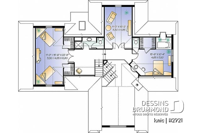 Étage - Maison style chalet 4-saison, 2 suites des maîtres (total 4 chambres), garage 2 voitures, foyer central - Ionic