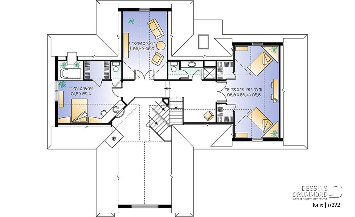 Étage - Maison style chalet 4-saison, 2 suites des maîtres (total 4 chambres), garage 2 voitures, foyer central - Ionic