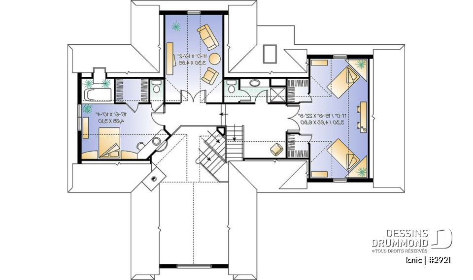 Étage - Maison style chalet 4-saison, 2 suites des maîtres (total 4 chambres), garage 2 voitures, foyer central - Ionic