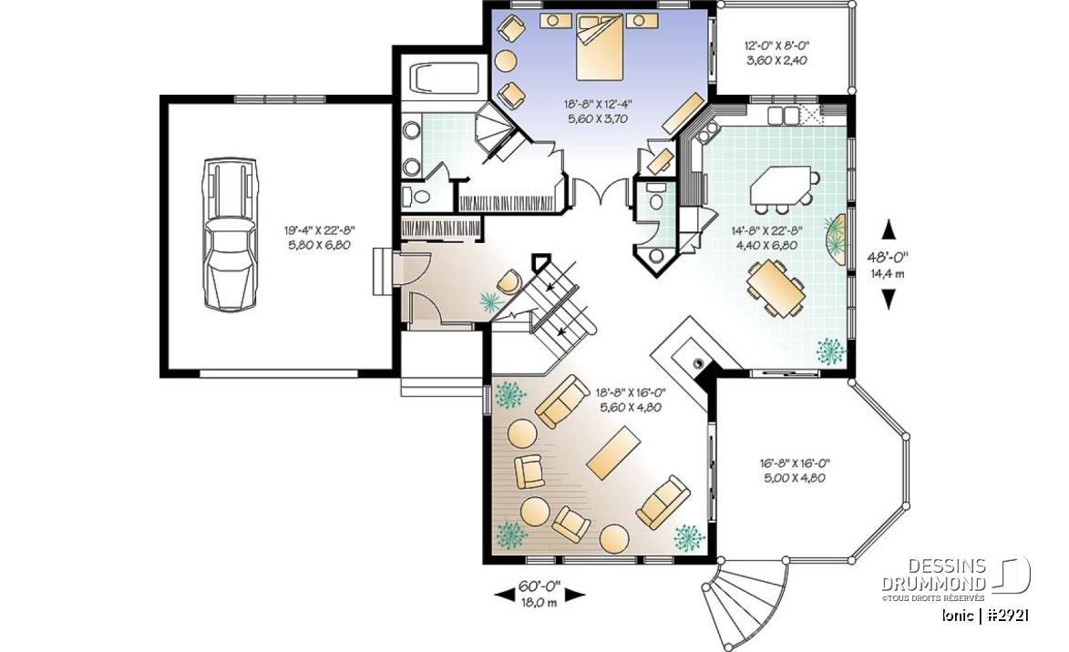Rez-de-chaussée - Maison style chalet 4-saison, 2 suites des maîtres (total 4 chambres), garage 2 voitures, foyer central - Ionic