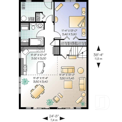Rez-de-chaussée - Plan de chalet abordable 2 chambres + loft, mezzanine, vestiaire, plafond cathédral, belle lumière - Whiskey Jack 2