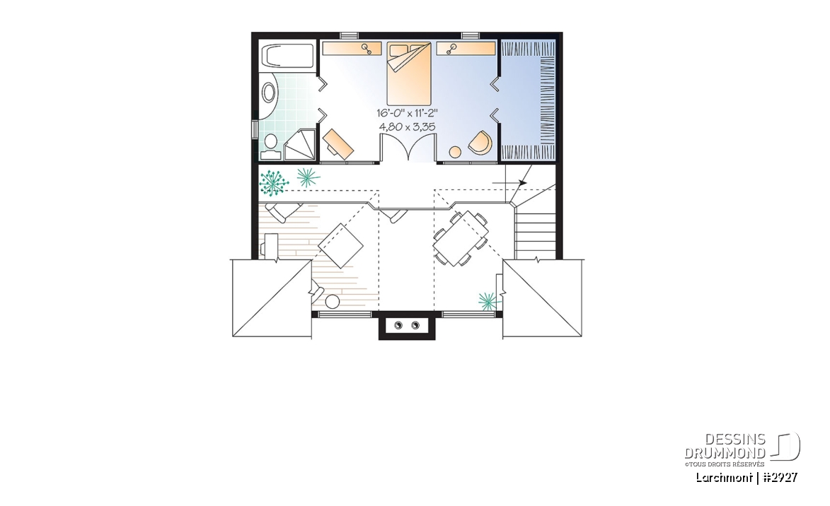 Étage - Plan de petit chalet, grande suite des maîtres, aire ouverte, mezzanine, sous-sol aménageable - Larchmont