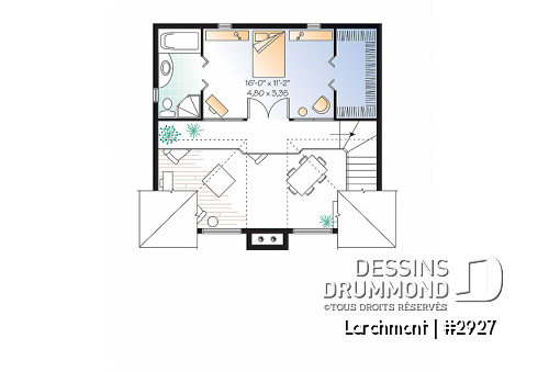 Étage - Plan de petit chalet, grande suite des maîtres, aire ouverte, mezzanine, sous-sol aménageable - Larchmont