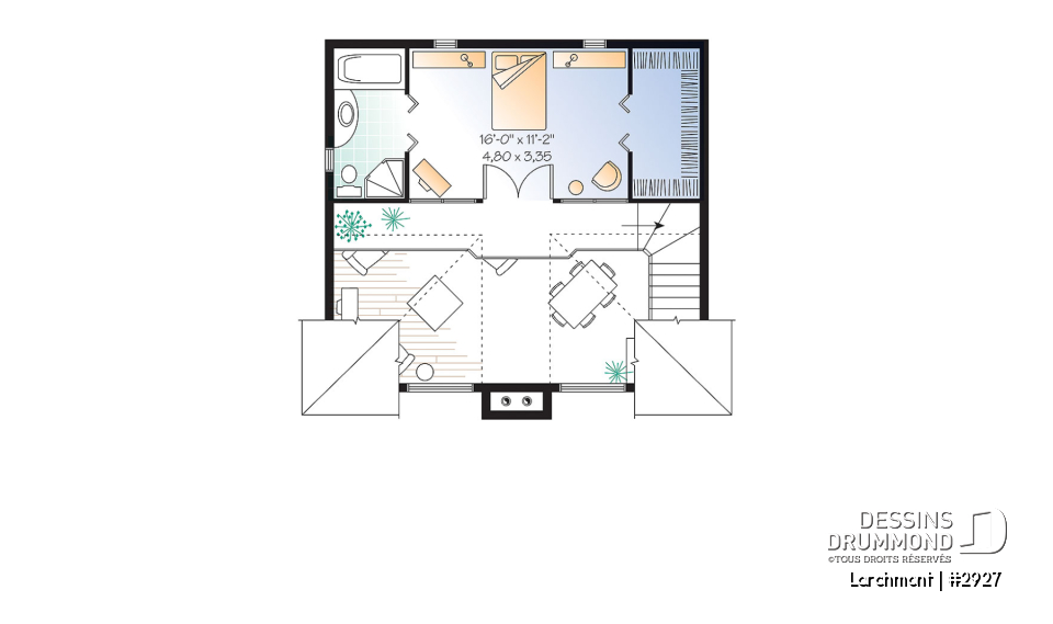 Étage - Plan de petit chalet, grande suite des maîtres, aire ouverte, mezzanine, sous-sol aménageable - Larchmont
