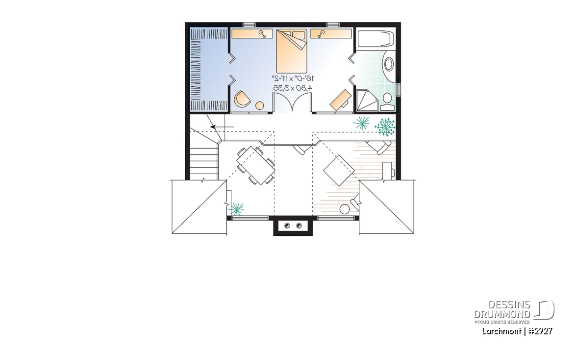 Étage - Plan de petit chalet, grande suite des maîtres, aire ouverte, mezzanine, sous-sol aménageable - Larchmont