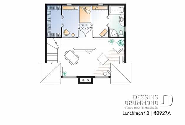 Étage - Plan de cottage d'une chambre en mezzanine, cuisine avec îlot et garde-manger, vestiaire - Larchmont 2