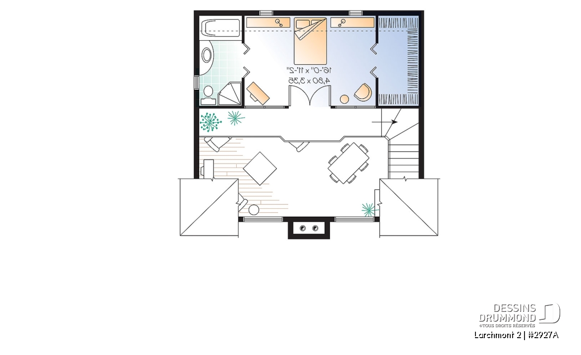 Étage - Plan de cottage d'une chambre en mezzanine, cuisine avec îlot et garde-manger, vestiaire - Larchmont 2