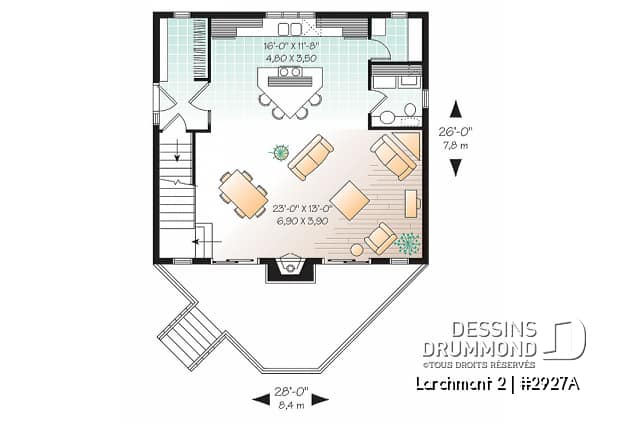 Rez-de-chaussée - Plan de cottage d'une chambre en mezzanine, cuisine avec îlot et garde-manger, vestiaire - Larchmont 2