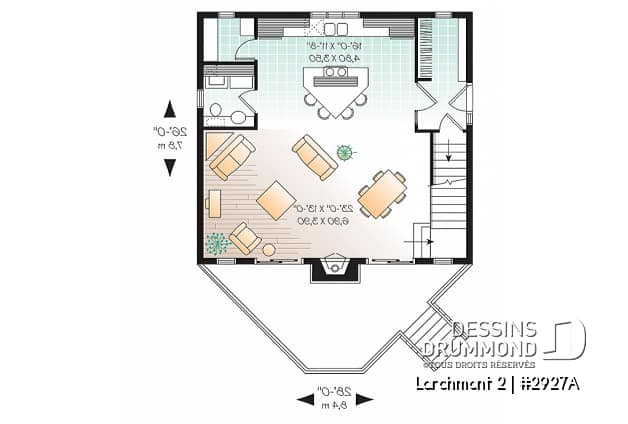 Rez-de-chaussée - Plan de cottage d'une chambre en mezzanine, cuisine avec îlot et garde-manger, vestiaire - Larchmont 2