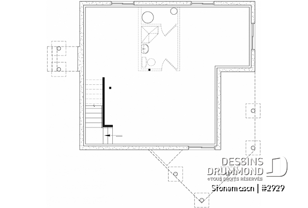 Sous-sol - Plan de maison / chalet rustique, grand vestiaire, grand salon, 2 chambres, 2 s.bain, mezzanine - Stonemason