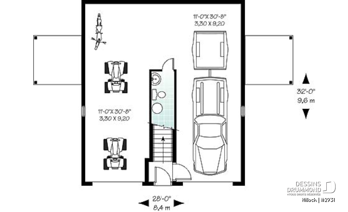 Rez-de-chaussée - Plan de garage grand format avec logement complet de 2 chambres à l'étage, 2 balcons privés et aire ouverte  - Hillock