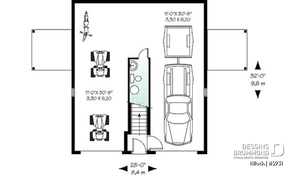 Rez-de-chaussée - Plan de garage grand format avec logement complet de 2 chambres à l'étage, 2 balcons privés et aire ouverte  - Hillock