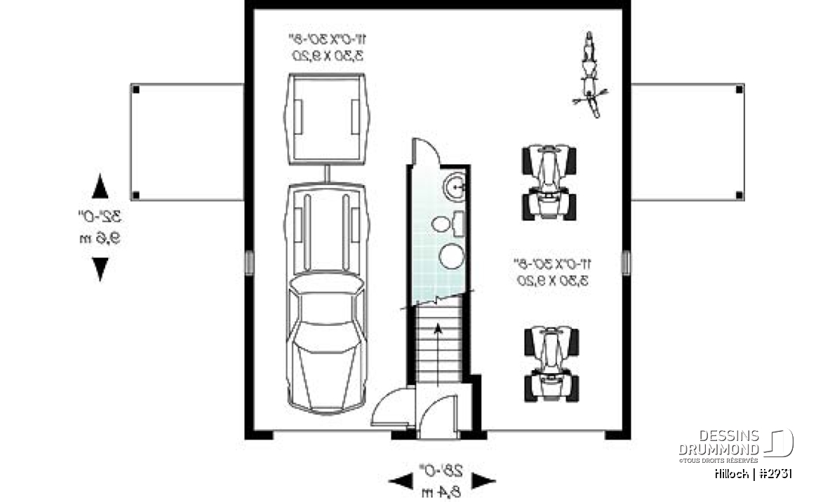 Rez-de-chaussée - Plan de garage grand format avec logement complet de 2 chambres à l'étage, 2 balcons privés et aire ouverte  - Hillock
