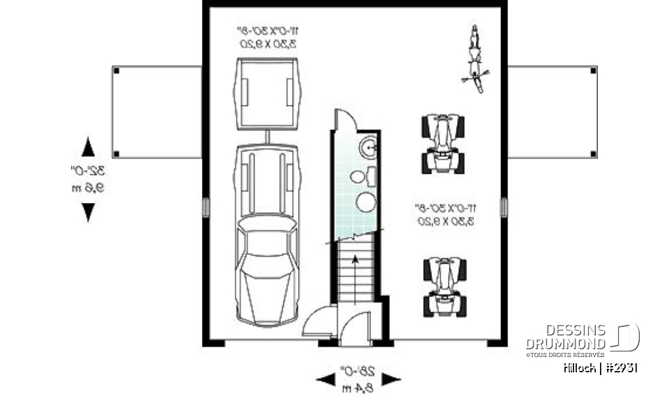 Rez-de-chaussée - Plan de garage grand format avec logement complet de 2 chambres à l'étage, 2 balcons privés et aire ouverte  - Hillock