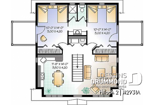 Étage - Plan de garage double de grand format avec logement 2 chambres, espace ouvert et 2 balcons privés - Hillock 2