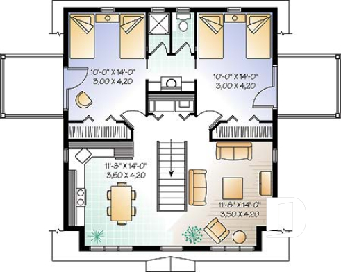 Étage - Plan de garage double de grand format avec logement 2 chambres, espace ouvert et 2 balcons privés - Hillock 2
